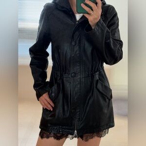 Black Sheepskin jacket with hoodie
